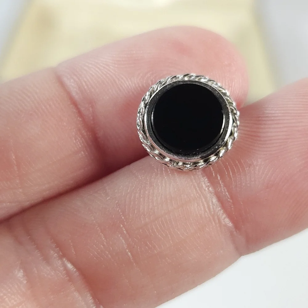 Vintage Swank Silver & Black Onyx Cuff Link Tie Lapel Pin Browning Fifth Avenue